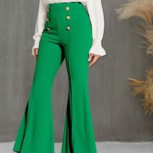 Chic High-Waisted Green Flare Pants NWT